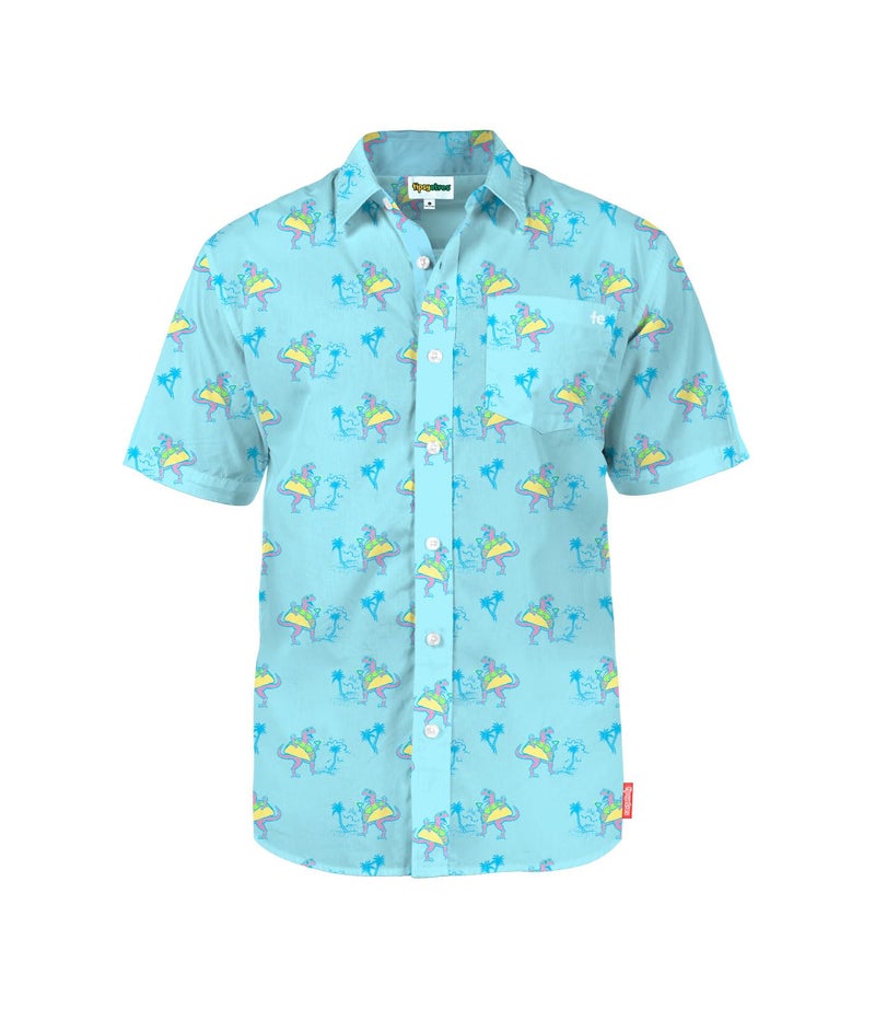 Tipsy Elves Blue Tacosaurus Hawaiian Shirts for Men - Casual Beach & Summer Party Shirts for Men - Stretch Fabric with Modern Fit - Fun Design for Parties & Vacation - X-Large - Image 1
