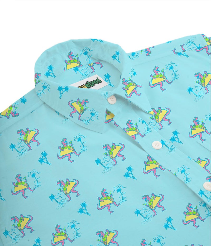 Tipsy Elves Blue Tacosaurus Hawaiian Shirts for Men - Casual Beach & Summer Party Shirts for Men - Stretch Fabric with Modern Fit - Fun Design for Parties & Vacation - X-Large - Image 4