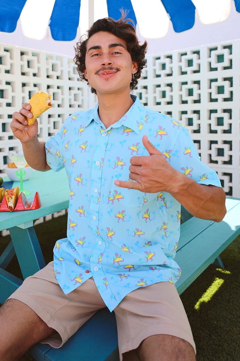 Tipsy Elves Blue Tacosaurus Hawaiian Shirts for Men - Casual Beach & Summer Party Shirts for Men - Stretch Fabric with Modern Fit - Fun Design for Parties & Vacation - X-Large - Image 5