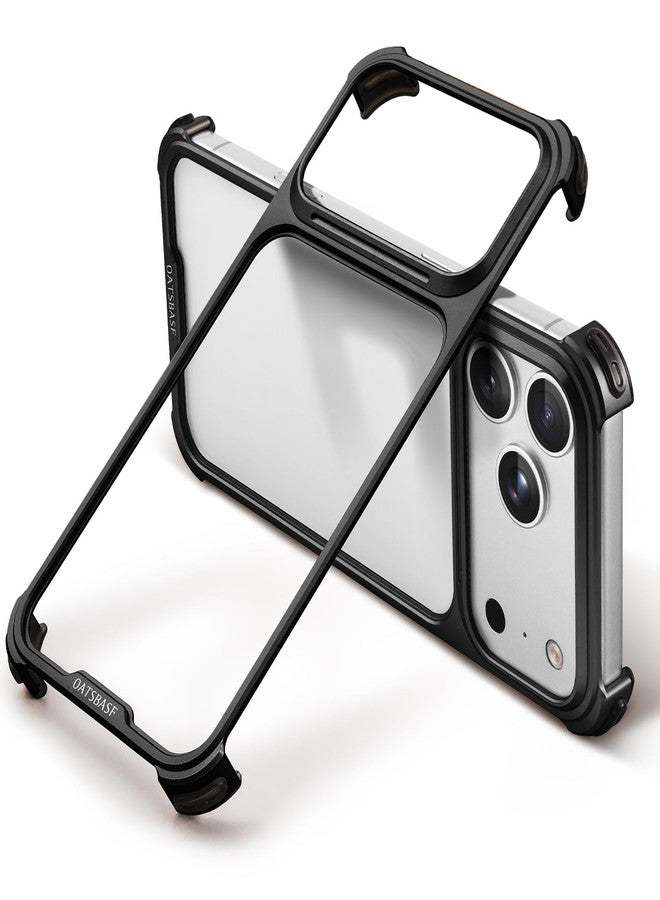 OATSBASF for iPhone 17 Pro Max Bumper Case, Metal Aluminum Frameless Slim, No Back Design Compatible with MagSafe, Shockproof Phone Case 6.9 inch, Black - Image 1