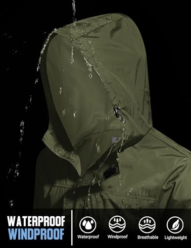 COOFANDY Men's Rain Jacket With Hood Waterproof Protective Rain Coats Rain Gear Workwear Fits For Golf Fishing Army Green - Image 4