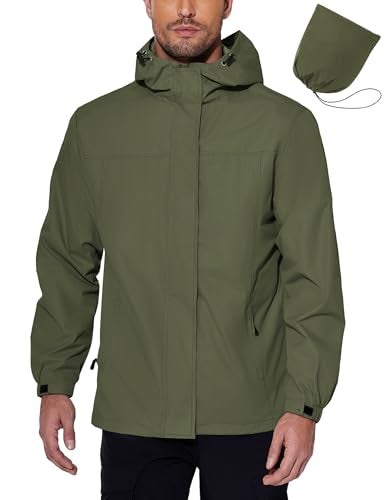COOFANDY Men's Rain Jacket With Hood Waterproof Protective Rain Coats Rain Gear Workwear Fits For Golf Fishing Army Green - Image 1