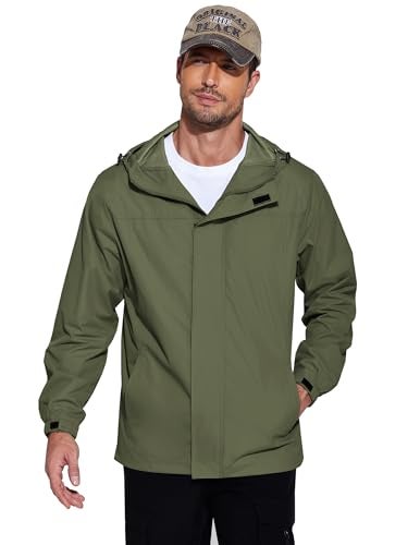 COOFANDY Men's Rain Jacket With Hood Waterproof Protective Rain Coats Rain Gear Workwear Fits For Golf Fishing Army Green - Image 5