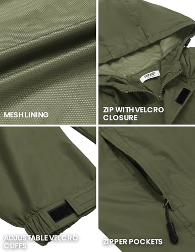 COOFANDY Men's Rain Jacket With Hood Waterproof Protective Rain Coats Rain Gear Workwear Fits For Golf Fishing Army Green - Image 2