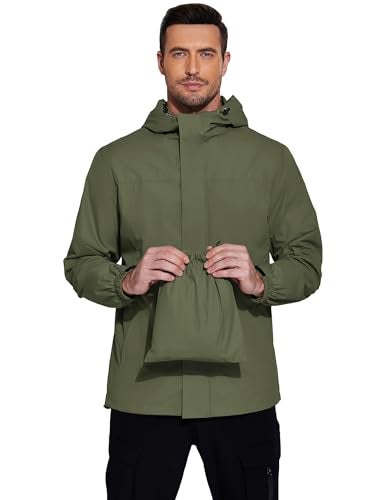 COOFANDY Men's Rain Jacket With Hood Waterproof Protective Rain Coats Rain Gear Workwear Fits For Golf Fishing Army Green - Image 3