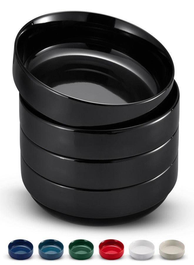 KooK Pasta Bowl, Bowl Plate, Low Bowl, Plate Bowls, Ceramic Large Shallow Bowls, Microwave and Dishwasher Safe, Great for Soups and Salads, Glossy Porcelain, 47 oz, Set of 4, Black - Image 1