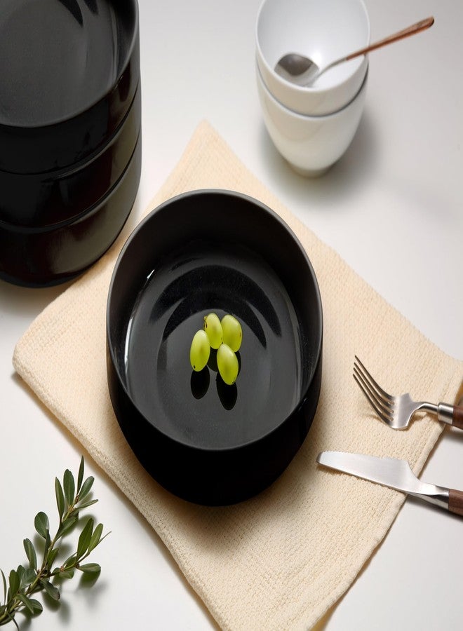 KooK Pasta Bowl, Bowl Plate, Low Bowl, Plate Bowls, Ceramic Large Shallow Bowls, Microwave and Dishwasher Safe, Great for Soups and Salads, Glossy Porcelain, 47 oz, Set of 4, Black - Image 4