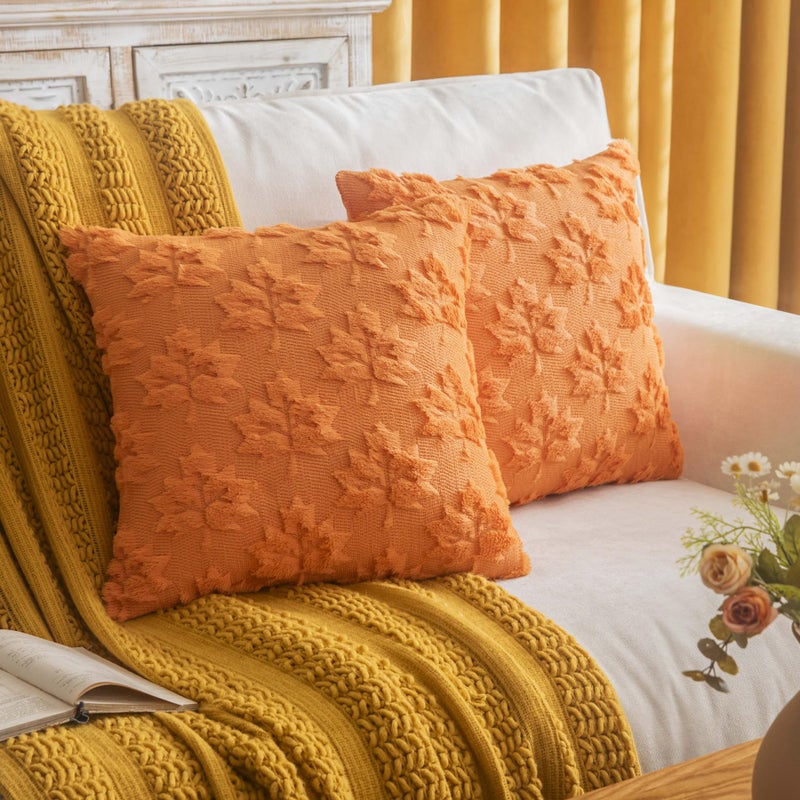 Cosibono Maple Leaf Fall Dhrow Convels Covers 18 "" x18 "مجموعة من أغطية وسادة مزرعة مزرعة من مزرعة Orange لحضور أغطية وسادة الفراء في الخريف. - Image 1