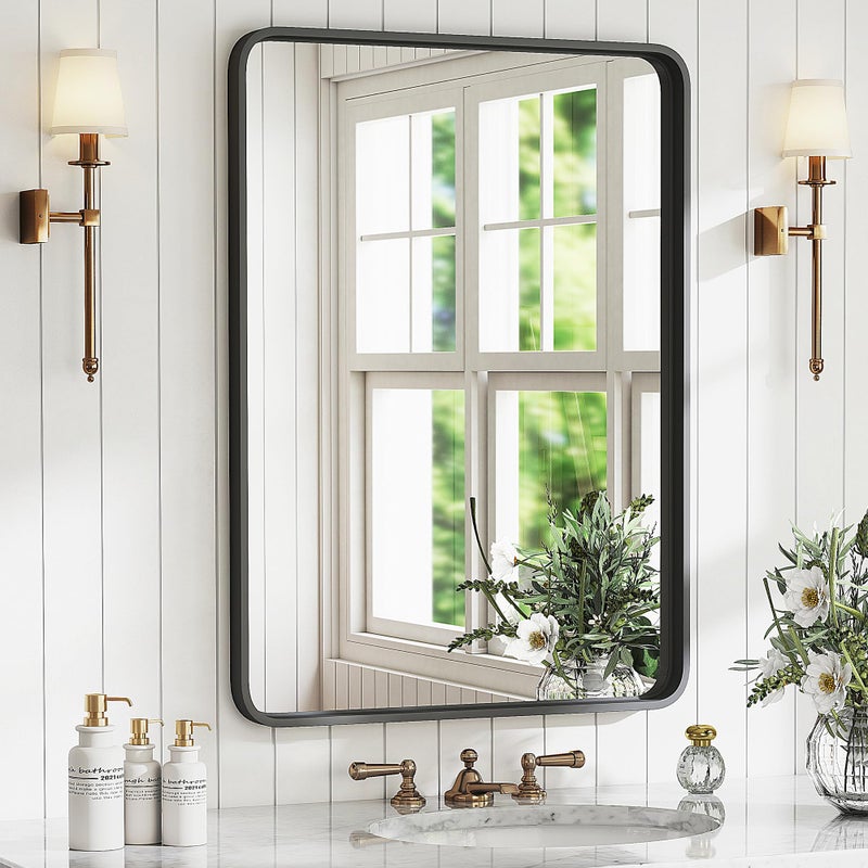 DUMOS Black Metal Bathroom Mirrors for Over Sink, 30x21 Inch Wall Mounted Vanity for Restroom, Farmhouse, Corner, Horizontally or Vertically Hanging - Image 4