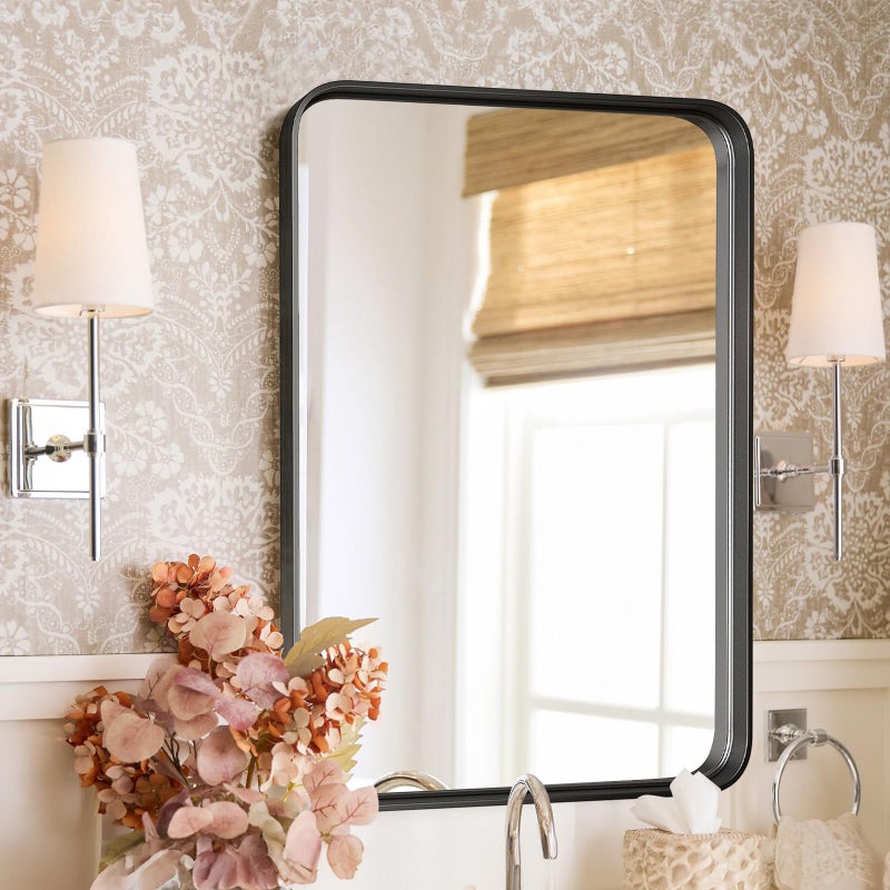 DUMOS Black Metal Bathroom Mirrors for Over Sink, 30x21 Inch Wall Mounted Vanity for Restroom, Farmhouse, Corner, Horizontally or Vertically Hanging - Image 1