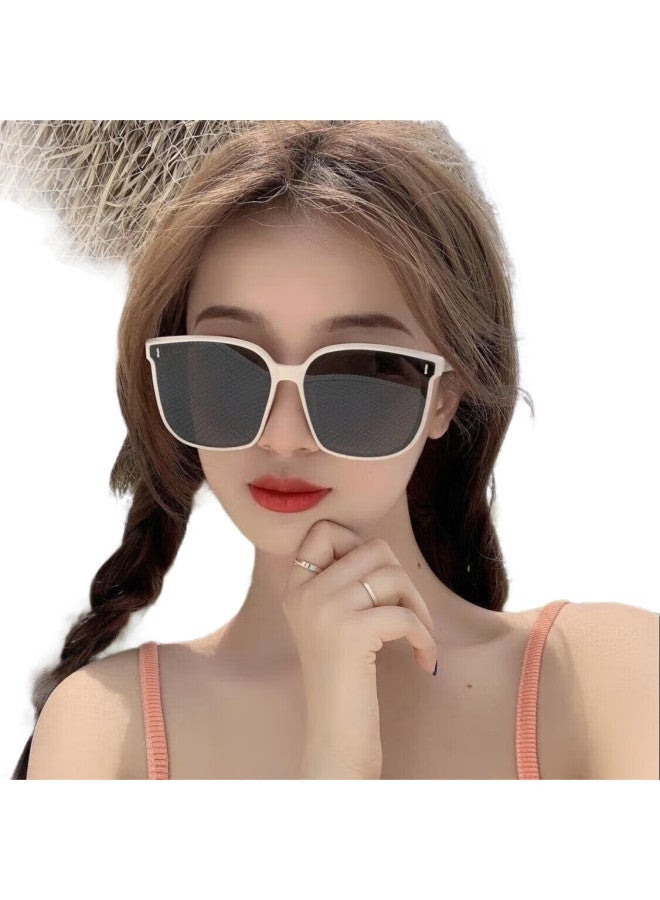 Bai Xiaoshe Bai Xiaoshu Sunglasses [Beige Frame With Vertical Studs], Sunglasses For Men And Women, Sun Protection, Travel, Outdoor, Driving, Anti-Glare Glasses - Image 3
