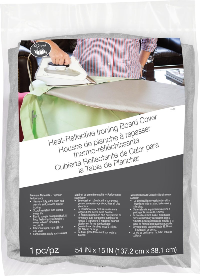 Dritz Clothing Care 82453 Heat Reflective Ironing Board Cover, 54 x 15-Inch,Silver