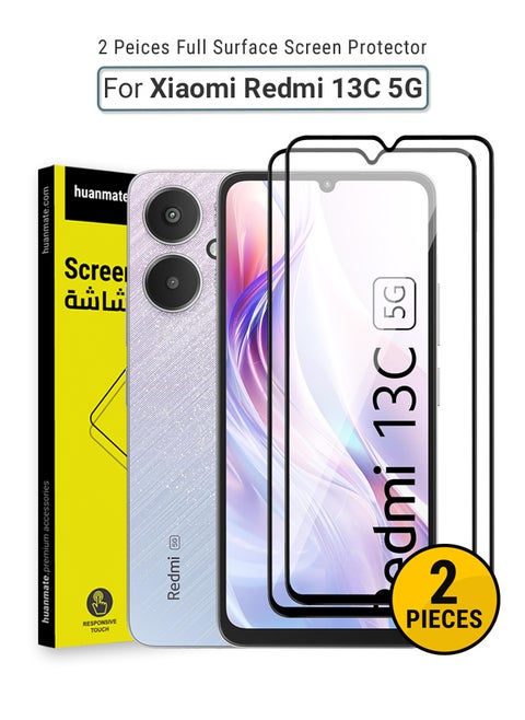 2 Pieces Xiaomi Redmi 13C 5G Screen Protector – Premium Edge to Edge Tempered Glass, High Transparency, Delicate Touch, Anti-Explosion, Smooth Arc Edges, Easy Installation