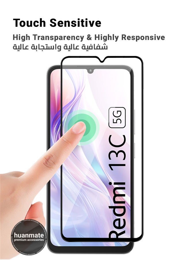 2 Pieces Xiaomi Redmi 13C 5G Screen Protector – Premium Edge to Edge Tempered Glass, High Transparency, Delicate Touch, Anti-Explosion, Smooth Arc Edges, Easy Installation