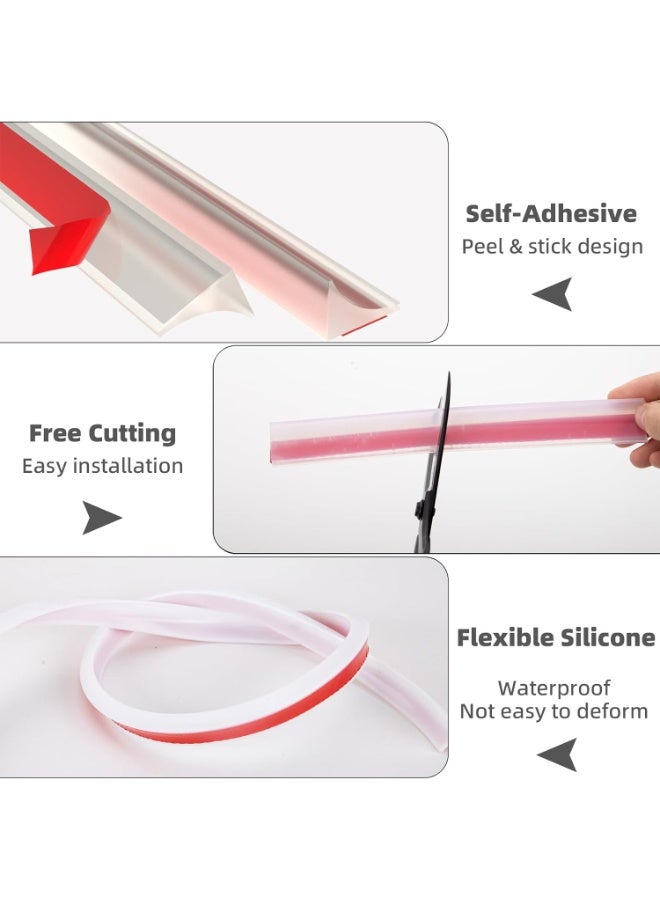 78"/2M Clear Wet Room Floor Barrier,Silicone Shower Door Threshold Water Dam,Worktop Edging Water Retaining Seal Strip,Self-Adhesive Water Stopper for Kitchen Sink,Bathroom Floor,Shower Tray - Image 5
