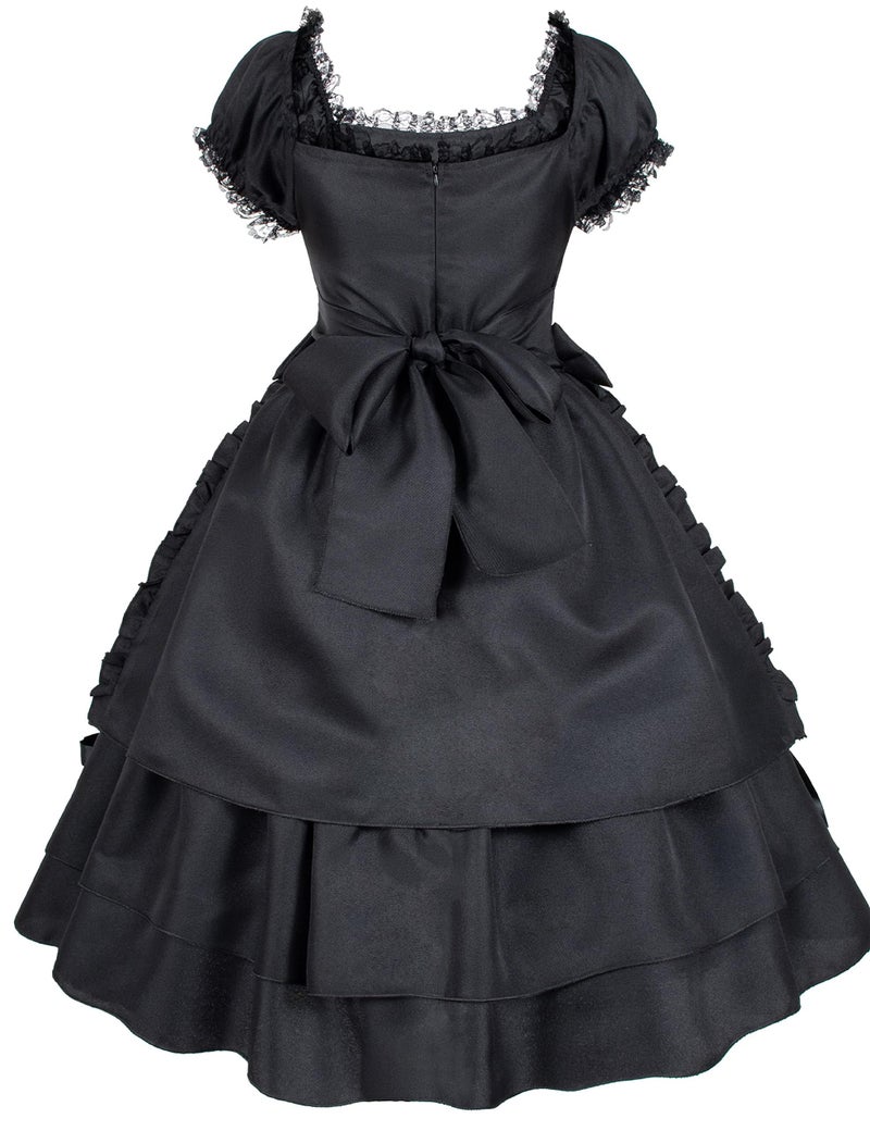 GOLDSTITCH Womens Gothic Lolita Dress Classic Black Layered Lace-up Fancy Dress Costume - Image 2