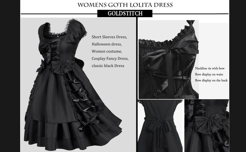 GOLDSTITCH Womens Gothic Lolita Dress Classic Black Layered Lace-up Fancy Dress Costume - Image 4