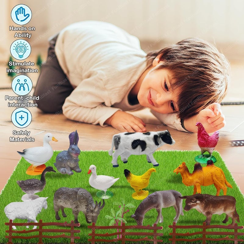 FunBlast لعبة تمثال حيوانات المزرعة - 12 قطعة حيوانات واقعية للأطفال مع سياج وأشجار وبيض، مجموعة ألعاب تماثيل الحيوانات، ألعاب تعليمية وتربوية للأطفال - Image 4
