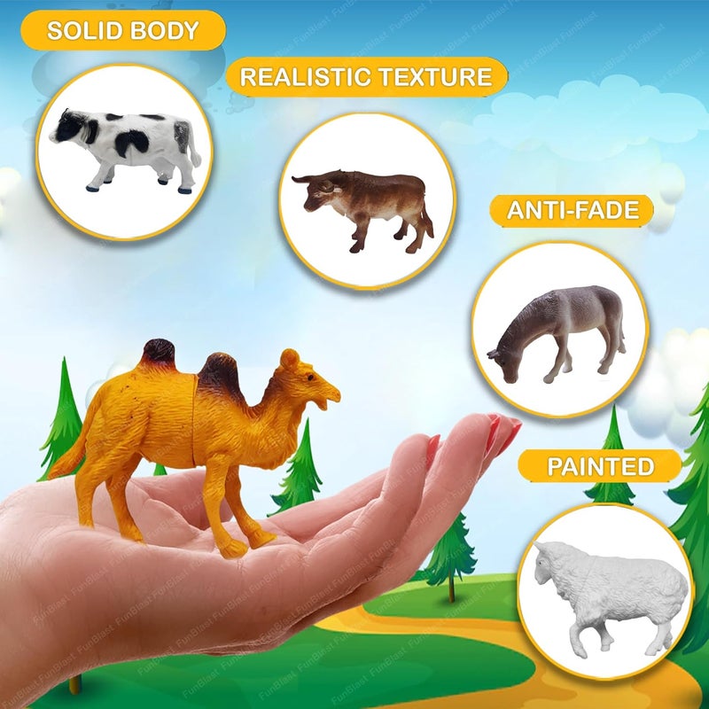 FunBlast لعبة تمثال حيوانات المزرعة - 12 قطعة حيوانات واقعية للأطفال مع سياج وأشجار وبيض، مجموعة ألعاب تماثيل الحيوانات، ألعاب تعليمية وتربوية للأطفال - Image 3