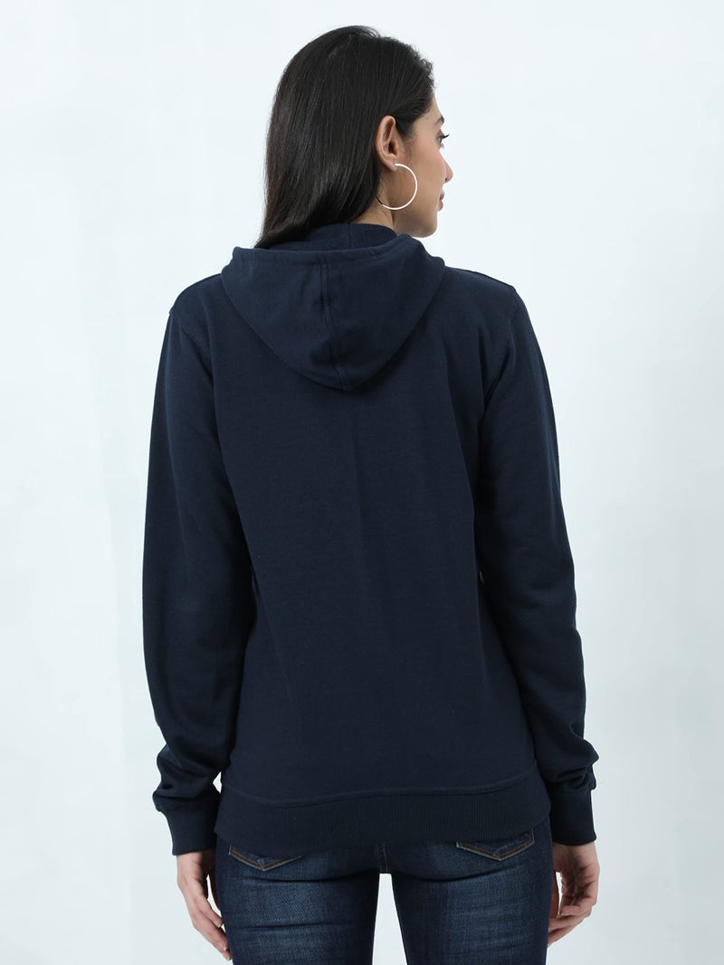 Wafaa Women's Cotton Plain Hooded Neck Full Zipper Navy Blue Color Sweatshirt Regular Fit Hoodies with Kangaroo Pocket (X_Large Size) - Image 2