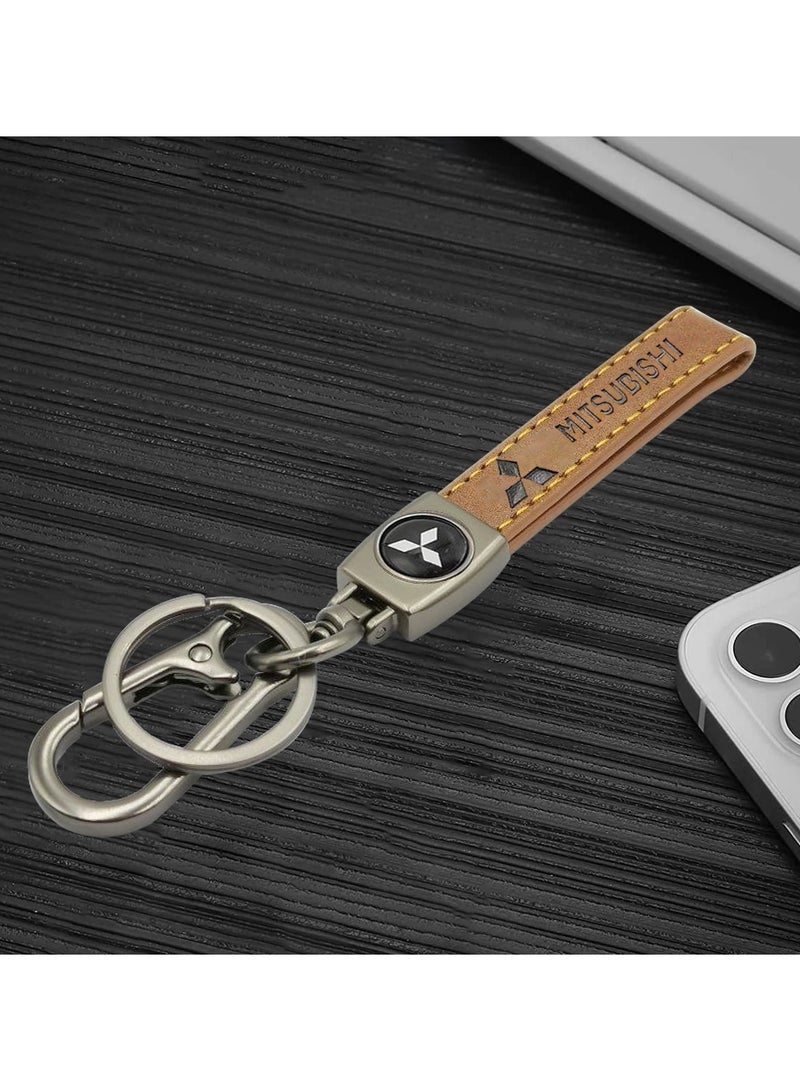 Mitsubishi Car Key Chain Super Finish Metal Ring PU Leather Strap Keychain Home Key Chain Car Keychain MITSUBISHI  - Image 1
