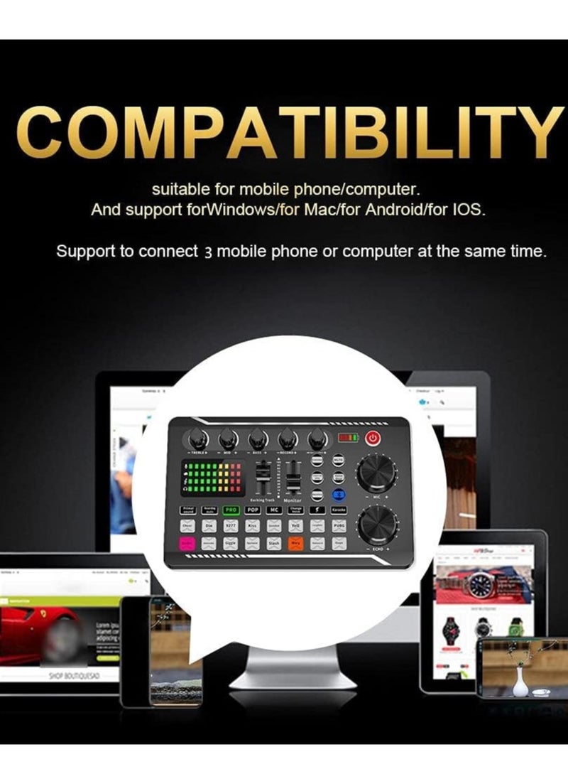 BORTONY - Live Sound Card Audio Mixer Podcast Audio Interface with DJ Mixer 16 Special Effects Ambient Sound Voice Changer Live Broadcast Sound Card Intelligent Noise Reduction Sound Card for Studio Recording Model F998 - Image 1