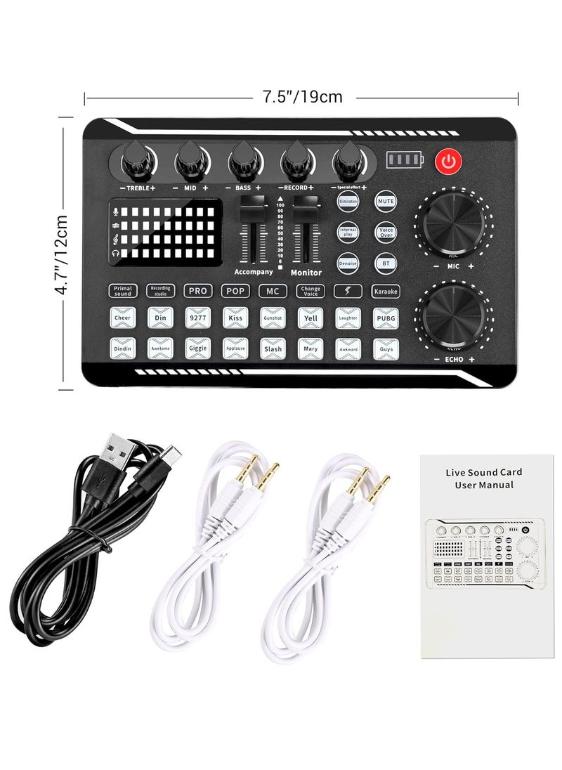 BORTONY - Live Sound Card Audio Mixer Podcast Audio Interface with DJ Mixer 16 Special Effects Ambient Sound Voice Changer Live Broadcast Sound Card Intelligent Noise Reduction Sound Card for Studio Recording Model F998 - Image 1