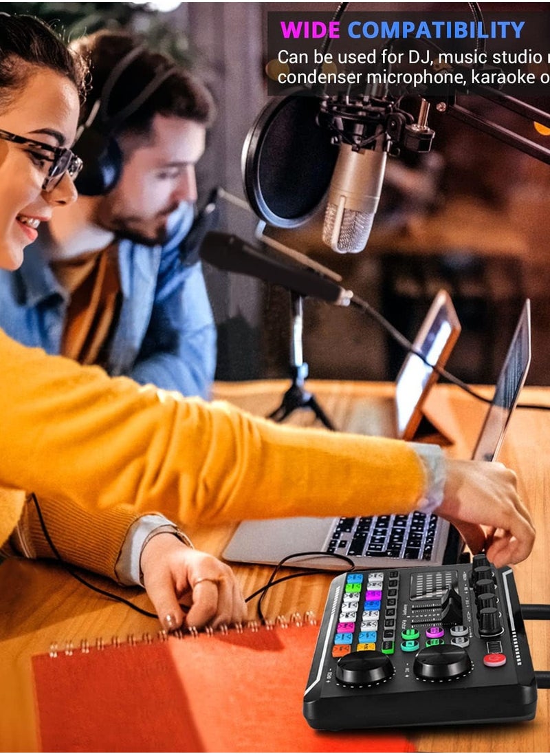 BORTONY - Live Sound Card Audio Mixer Podcast Audio Interface with DJ Mixer 16 Special Effects Ambient Sound Voice Changer Live Broadcast Sound Card Intelligent Noise Reduction Sound Card for Studio Recording Model F998 - Image 1