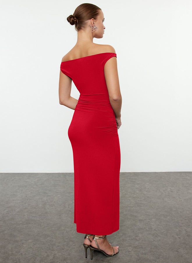 trendyol Red Fitted Knitted Elegant Evening Dress  - Image 5