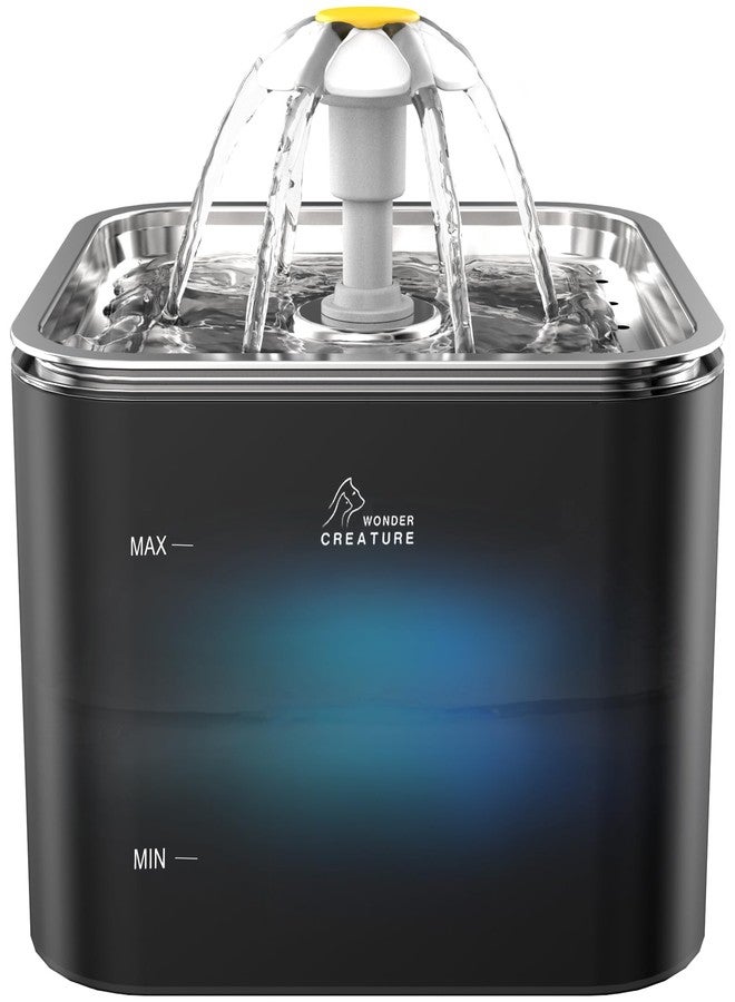 Wonder Creature Crystal Cat Water Fountain Stainless Steel Lid, 101oz/3L Pet Fountain with LED Light for Cats and Dogs (Black) - Image 1