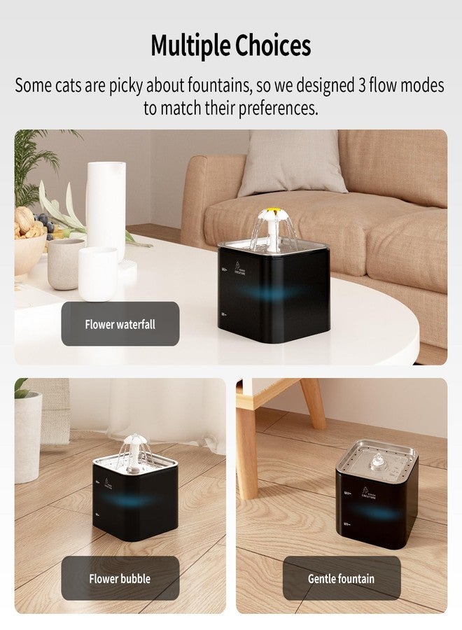 Wonder Creature Crystal Cat Water Fountain Stainless Steel Lid, 101oz/3L Pet Fountain with LED Light for Cats and Dogs (Black) - Image 4
