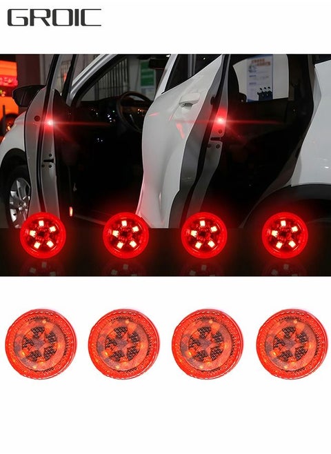 4 قطع ضوء تحذير LED لباب السيارة اللاسلكي العالمي، مصابيح أمان LED للإشارة المضادة للتصادم، مصابيح ستروب لمنع الاصطدام الخلفي (أحمر)