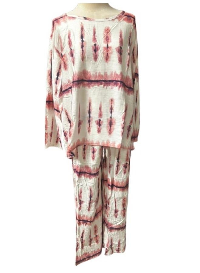 طقم بنطال واسع الساق مكون من قطعتين، مقاس موحد للنساء، بلوفر كاجوال فضفاض بأكمام طويلة ومطبوع برسومات - Image 1