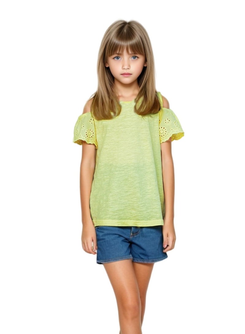 WiNi BEE Oversized T Shirt for Teen Girls Clothes 11 12 Years Teenager Children Summer Age 9 Cotton Lace Top Kids Short Sleeves Tee 8-12Y  - Image 1