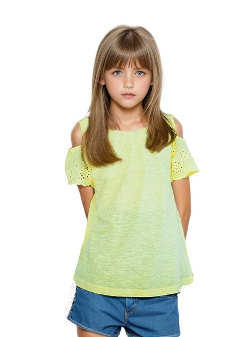 WiNi BEE Oversized T Shirt for Teen Girls Clothes 11 12 Years Teenager Children Summer Age 9 Cotton Lace Top Kids Short Sleeves Tee 8-12Y  - Image 2