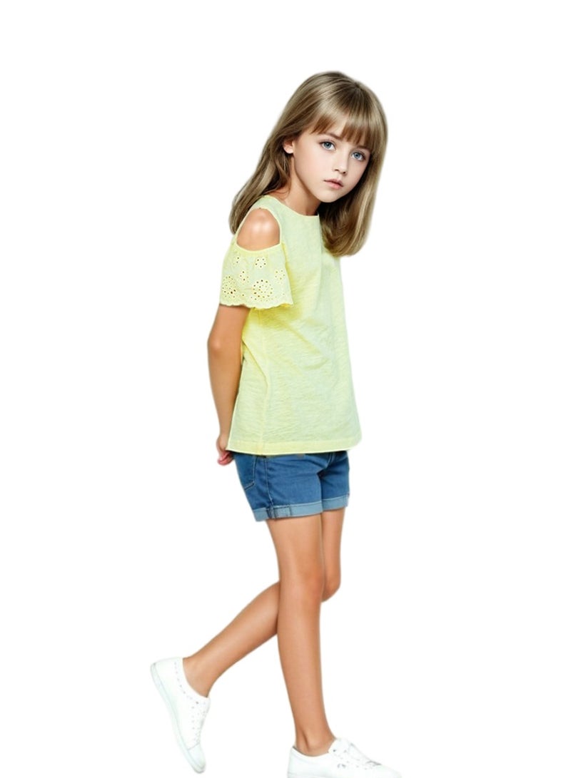 WiNi BEE Oversized T Shirt for Teen Girls Clothes 11 12 Years Teenager Children Summer Age 9 Cotton Lace Top Kids Short Sleeves Tee 8-12Y  - Image 3
