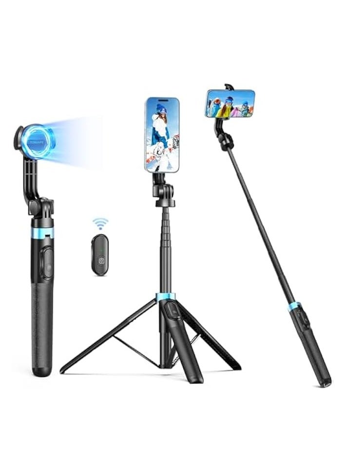 Tobeape - Tobeape Magnetic Tripod for iPhone 15 14 13 12 Series, 163 cm Extendable MagStick Selfie Stick Tripod with Remote, Minimalistic Magnetic Phone Tripod Compatible with MagSafe - Image 1