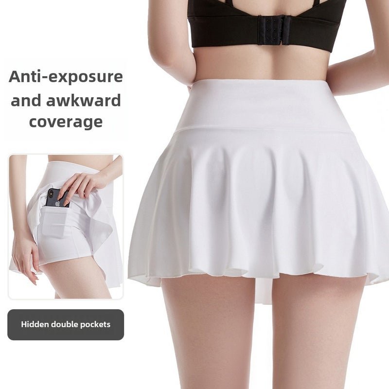Generic Ladies Quick-Dry Tennis Skirt Faux Two-Piece High-Waisted Yoga Skort Black - Image 4