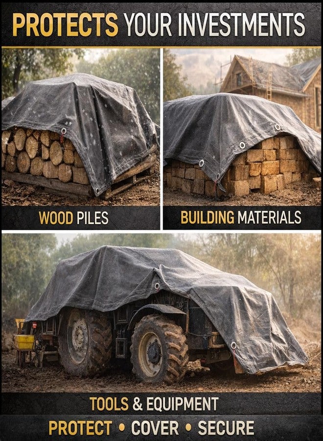 SR TRENDS 1200 GSM Heavy Duty Canvas Tarpaulin | 100% Waterproof Resistance, UV Resistant, Tear Proof Tarp with Reinforced Edges & Eyelets for Truck, Outdoor, Construction (Grey, 6 x 6 FT) - Image 5