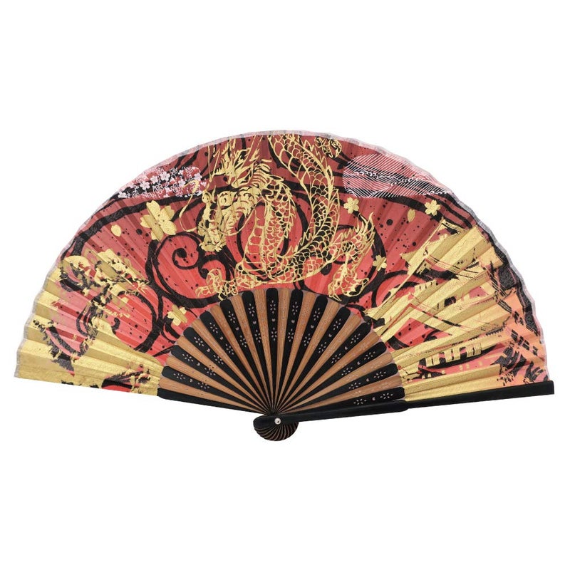 Terra Distribution Folding Fan [Japan Import] Hand Fans for Women Foldable, Japanese Fan, Unique Design, Handmade Bamboo, Silk Fan, 8.6" (22cm), Abanicos de Mano (320 (Tiger, Dragon, Castle)) - Image 1