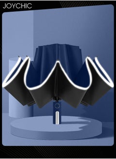 Joychic One Button Automatic Windproof Rainproof Portable Folding Reverse Umbrella For Adults Dark Blue  - Image 1