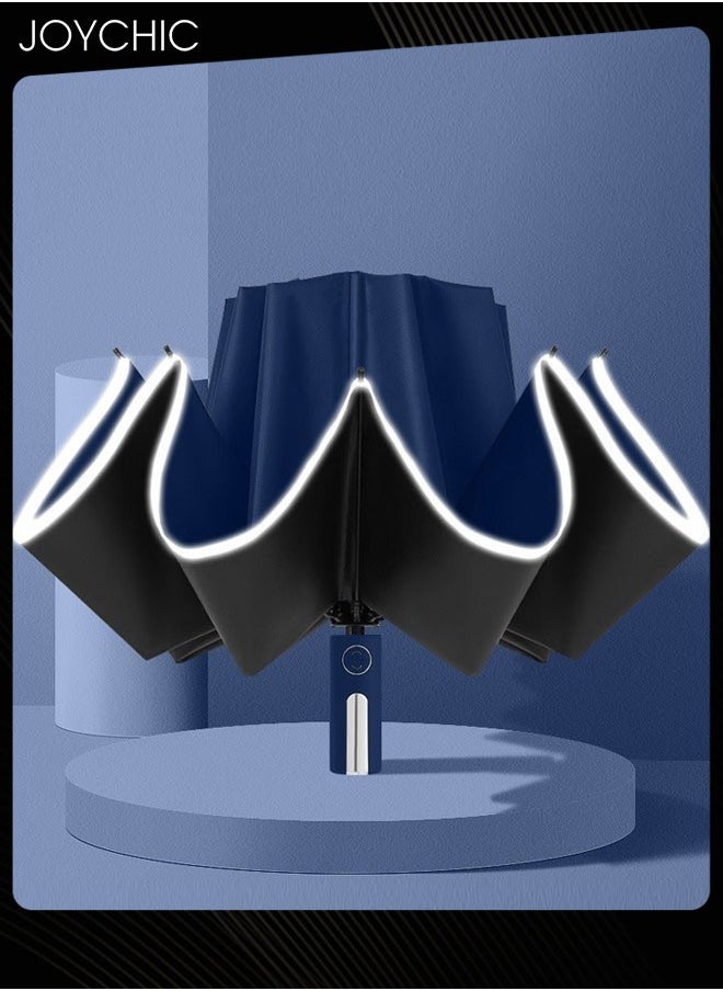 Joychic - One Button Automatic Windproof Rainproof Portable Folding Reverse Umbrella For Adults Dark Blue - Image 1