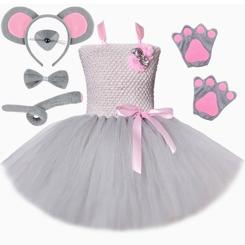 Gray Cartoon Little Mouse Tutu Skirt Kidsren'S Mesh Dress Girls' Holiday Party Clothing For Young Kidsren - Image 2