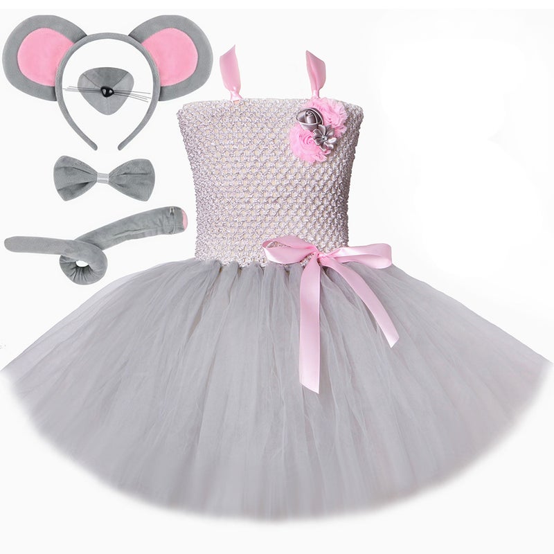 Gray Cartoon Little Mouse Tutu Skirt Kidsren'S Mesh Dress Girls' Holiday Party Clothing For Young Kidsren - Image 5