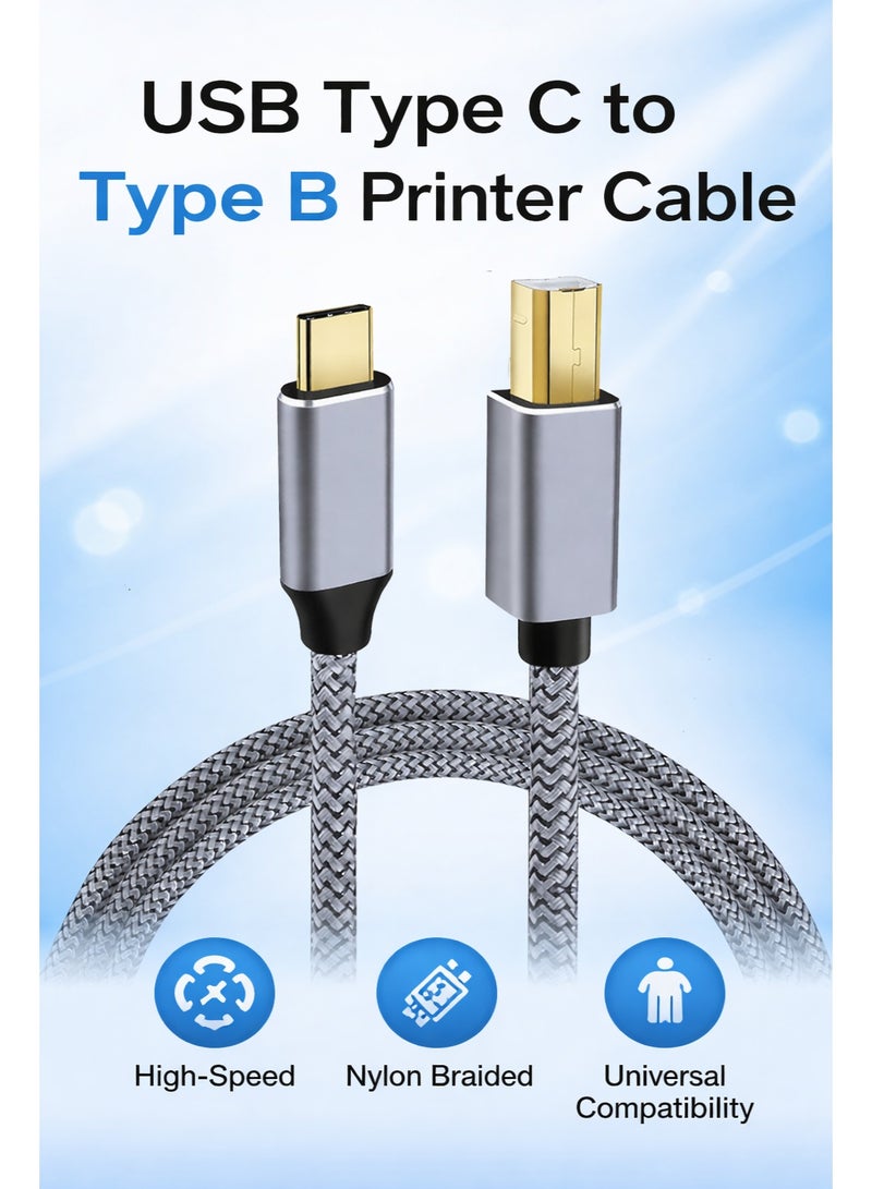 TP-BRIDGE USB Type C to Type B Printer Cable 1.5 Meter – High-Speed Nylon Braided USB-C to USB-B Cable for Printer, Scanner, MIDI Devices - Image 1