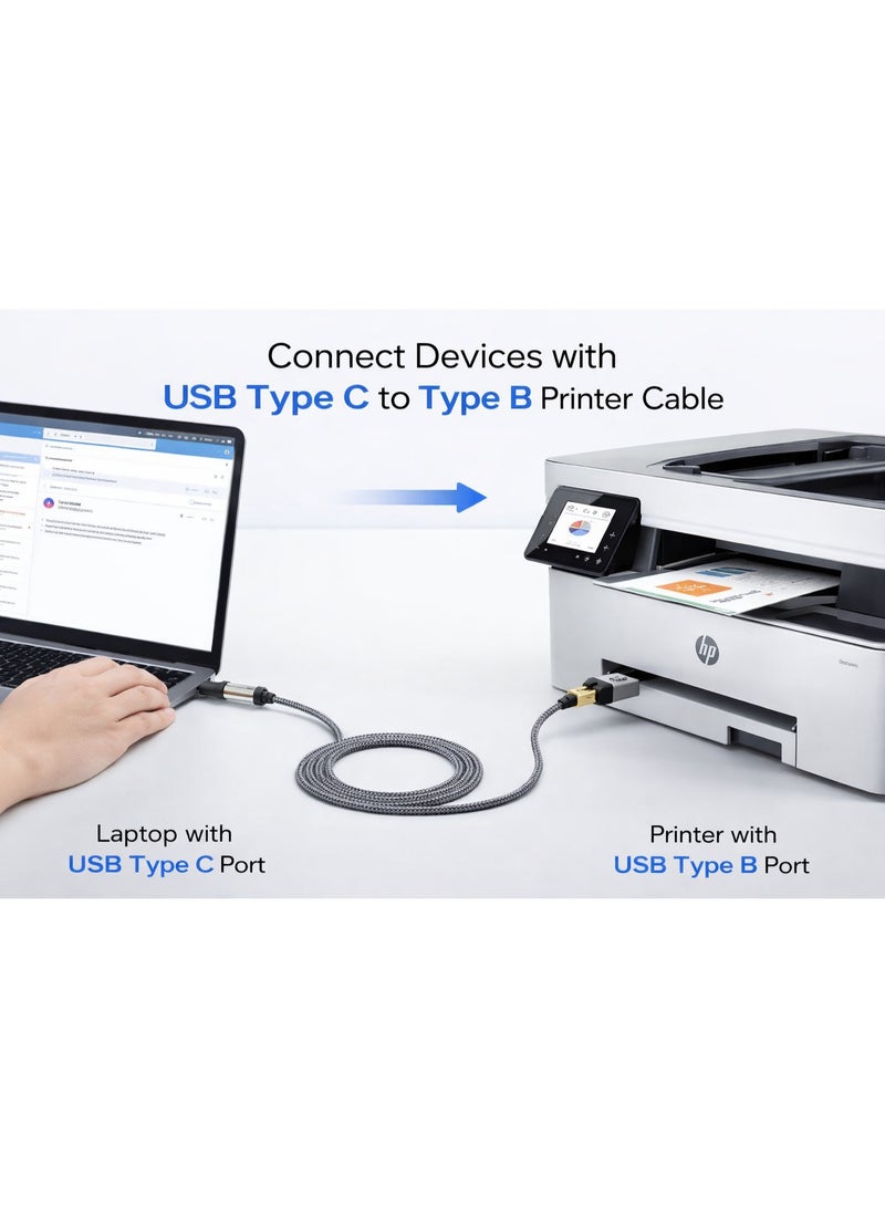 TP-BRIDGE USB Type C to Type B Printer Cable 1.5 Meter – High-Speed Nylon Braided USB-C to USB-B Cable for Printer, Scanner, MIDI Devices - Image 2