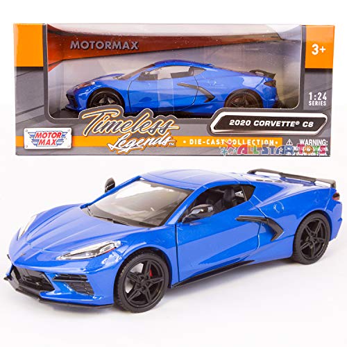 Motormax 2020 Chevrolet Corvette C8 Stingray Blue Metallic Timeless Legends 1/24 Diecast Model Car 79360, unisex - Image 1