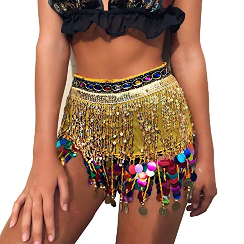 MUNAFIE Women's Belly Dance Hip Scarf Performance Outfits Skirt Festival Clothing Gold&Colorful - Image 1