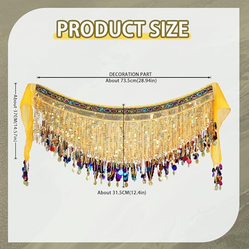 MUNAFIE Women's Belly Dance Hip Scarf Performance Outfits Skirt Festival Clothing Gold&Colorful - Image 2