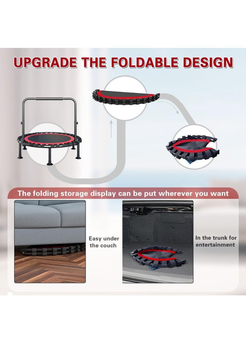 XiuWoo - 40 inch Foldable Mini Trampoline with Adjustable Height Foam Handle, Fitness Indoor Exercise, Body Exercise and Fitness, Stable and Quiet Exercise Foldable for Adults Kids - Image 1